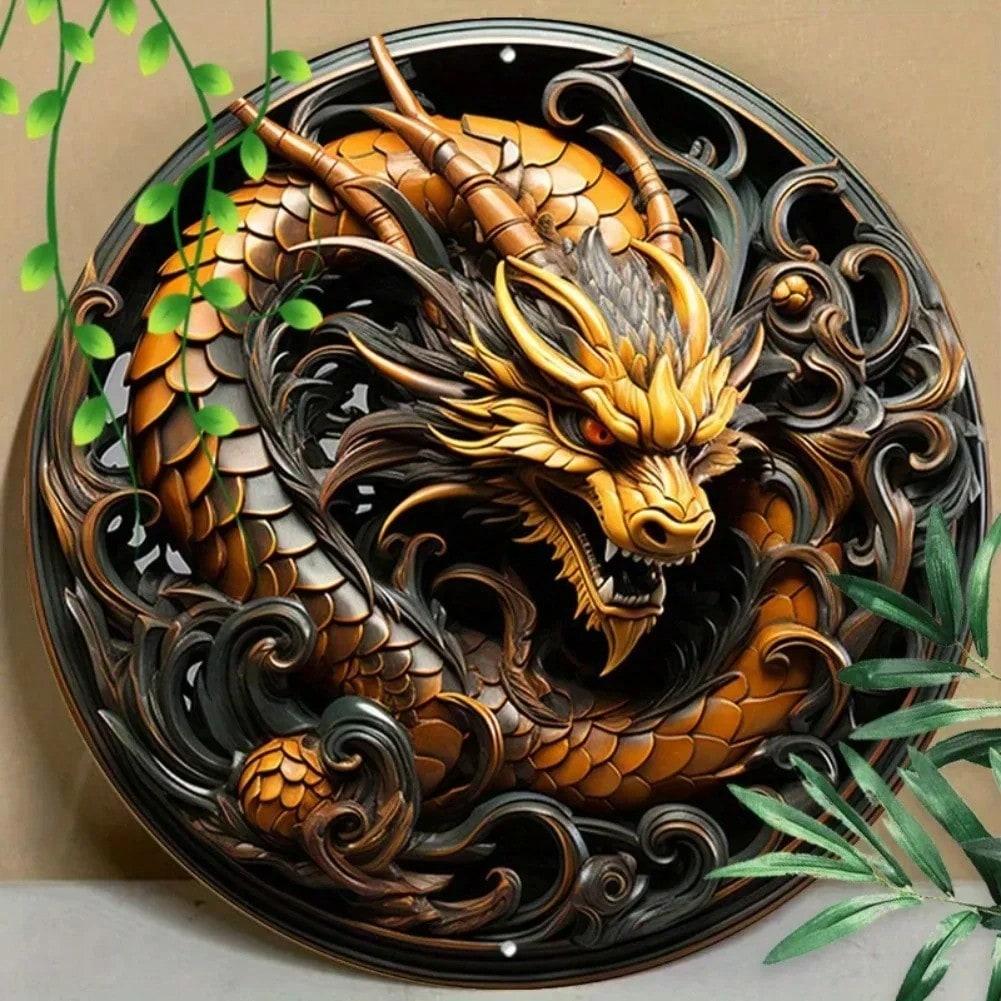 Metal Tin Sign Dragon Wall Art Home Office Garage Decor Aluminum Round Metal Sign 20x20 разноцветный