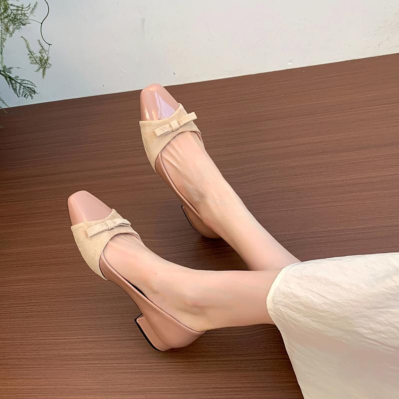Fashion Shallow Lazy Single Shoes Summer New Square Toe Bow Slip-on Anti-slip Wear-resistant Kitten Heel Shoes