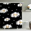 Bathroom Decor Shower Curtain Waterproof Printing White Daisies Black Background Decorative Bathtub Cover Water Repellent Home A