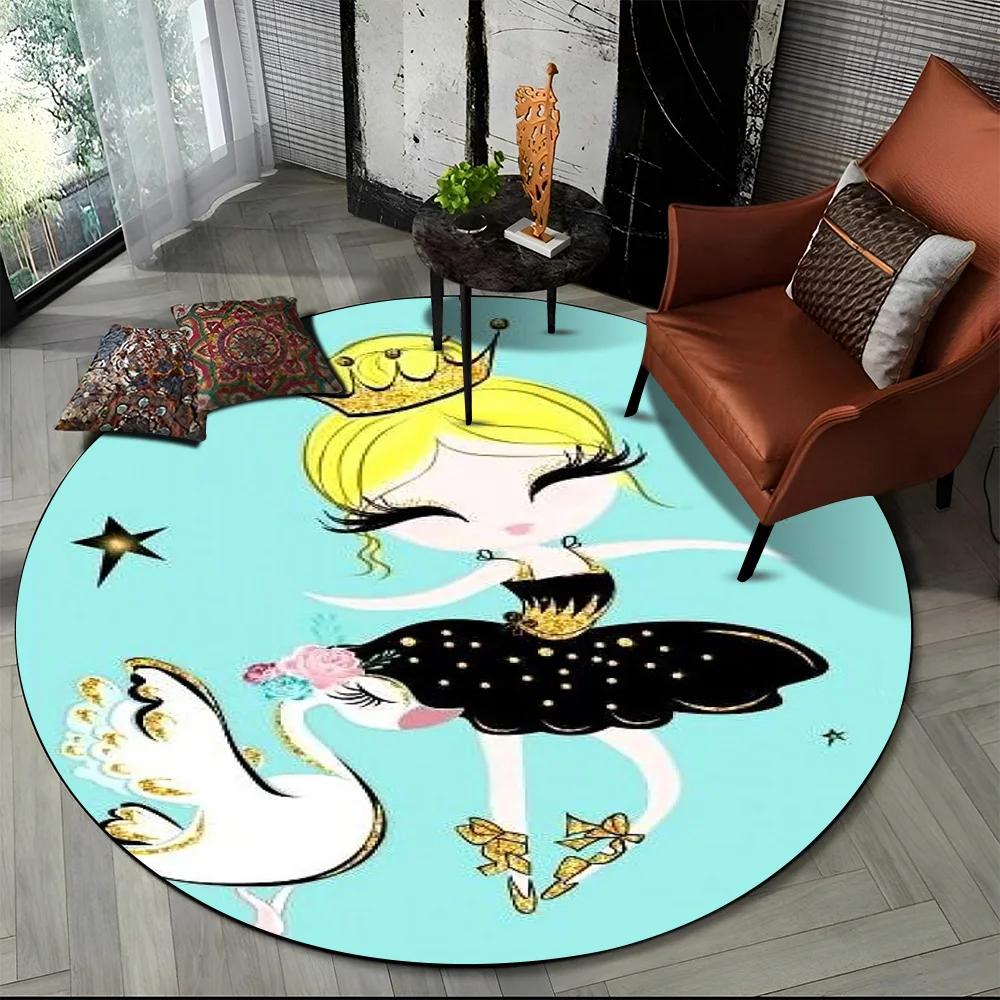 Cartoon Ballet Girl Fairy Ballerina Flower Round Carpet Rug for Living Room Bedroom Child Decor,Pet Area Rug Non-slip Floor Mat