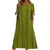 Women Summer Casual Round Neck Striped Dress Short Sleeve Loose Fit Midi Dress with Side Tie Sleeves and Pockets