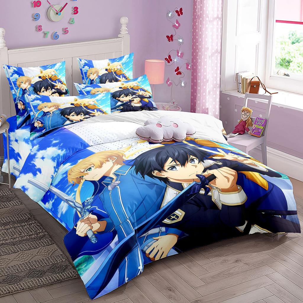 Cartoon Sword Art Online Bedding Sets,Japanese Anime Art Online Duvet Cover Pillowcase For Teenagers And Children Bedroom Decora