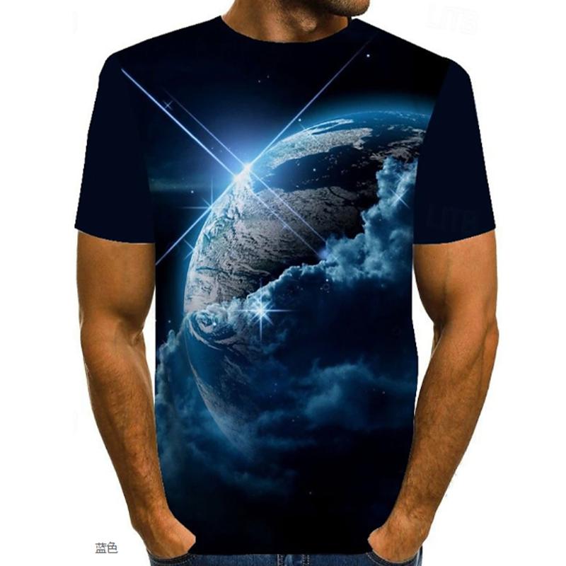 New Summer Men's Fashion T-shirt Personality Planet Printed Men's T-shirt Top