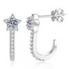 Sterling Star Stud Earrings With Moissanite CZ Pave Delicate U-Shaped Five-Point Women Office Chic Daily
