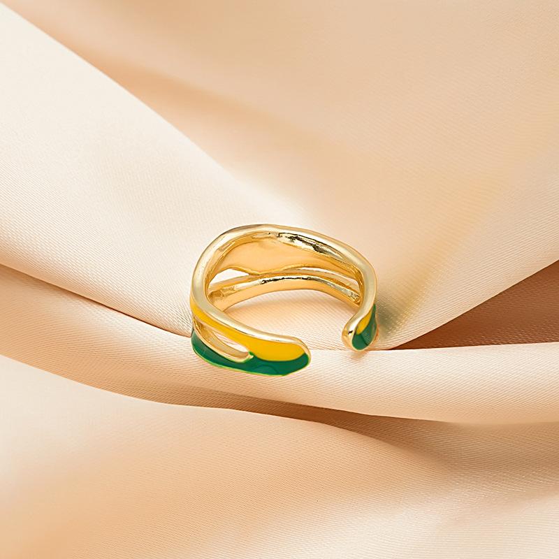 Yellow-Green Temperament Ring, Female Tide, Niche Design Index Finger Ring, Simple Cold Wind, Personalized Opening Ring