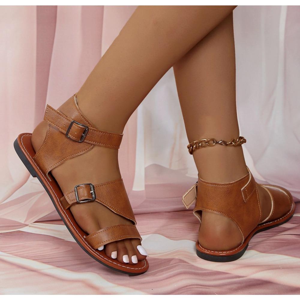 Summer Roman Sandals Women Simple Type Open Toe Flat Sandals Colorful Comfortable Dress Shoes Size 43