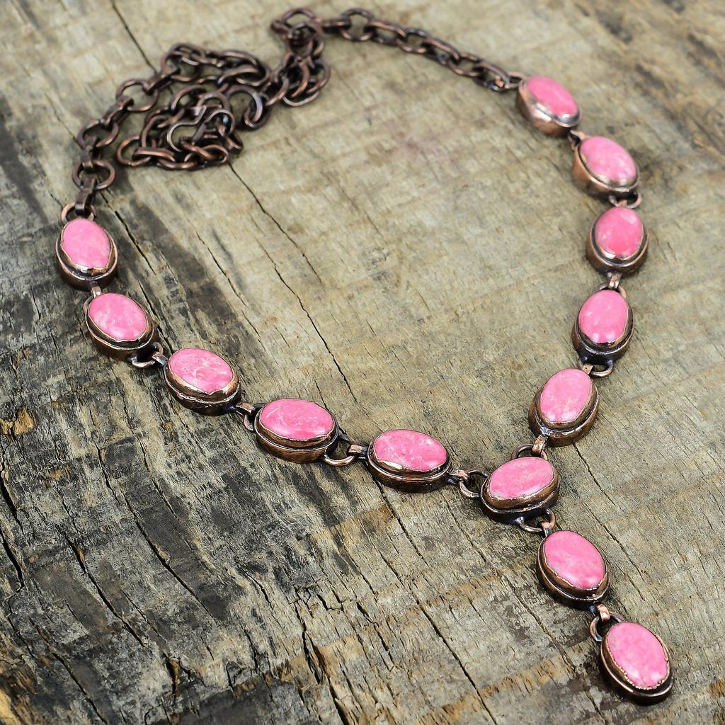 Thulite necklace electroformed copper jewelry gemstone necklace adjustable chain necklace electroformed necklace handmade necklace for gifts