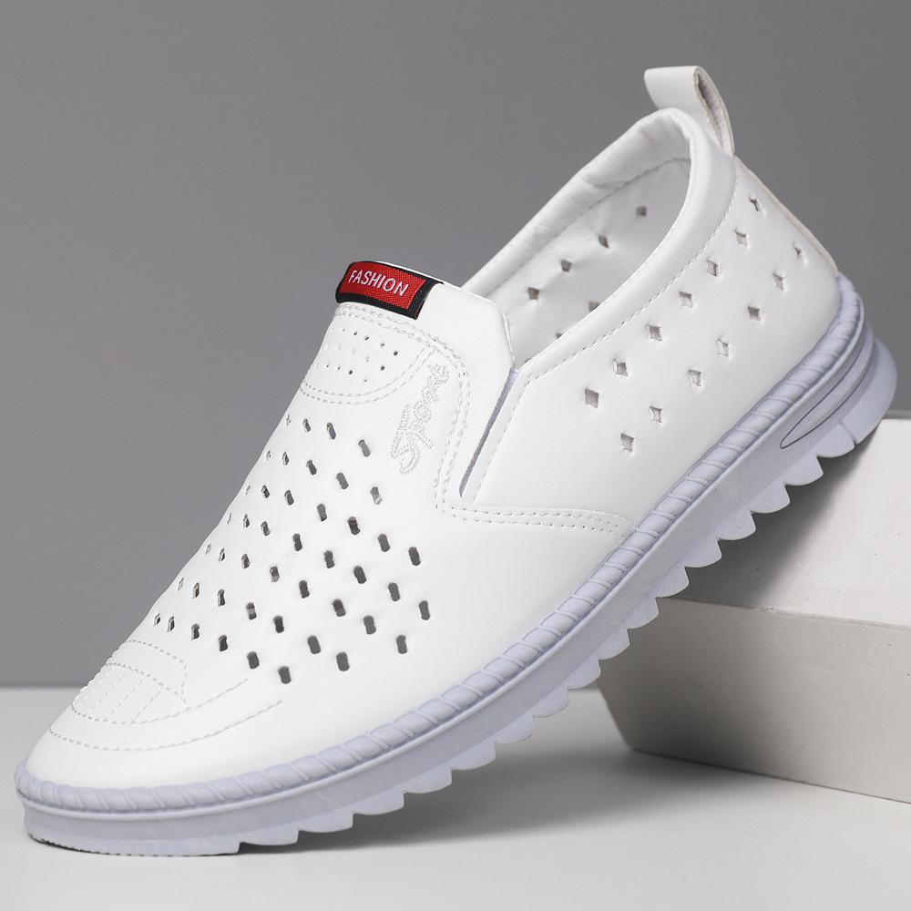 Hollow Leather Shoes Men's Summer Breathable Soft Leather Low-top Business Leisure One-pedal Hole Dad Men's Shoes