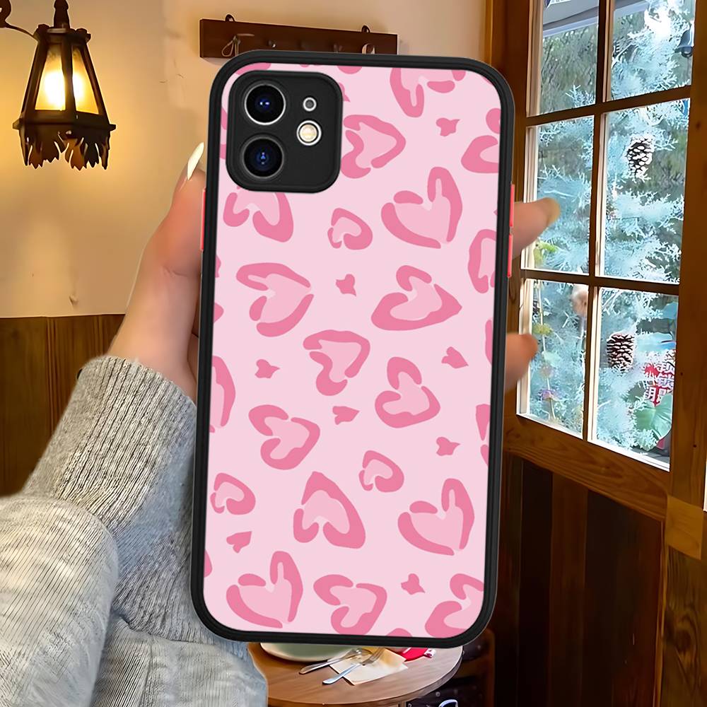 INS Style Pink Heart Phone Case For IPhone 14 X XR XS 7 8 Plus 11 12 13 Pro MAX 13mini Matte Shockproof Case