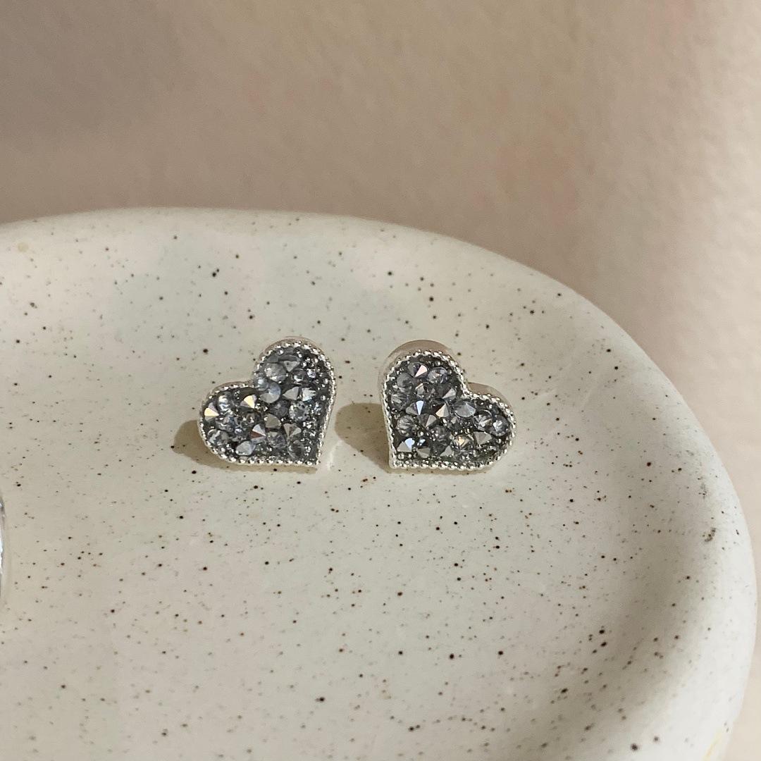 Grey Crystal Irregular Geometric Heart Square Earrings Luxury Temperament Ear Jewelry