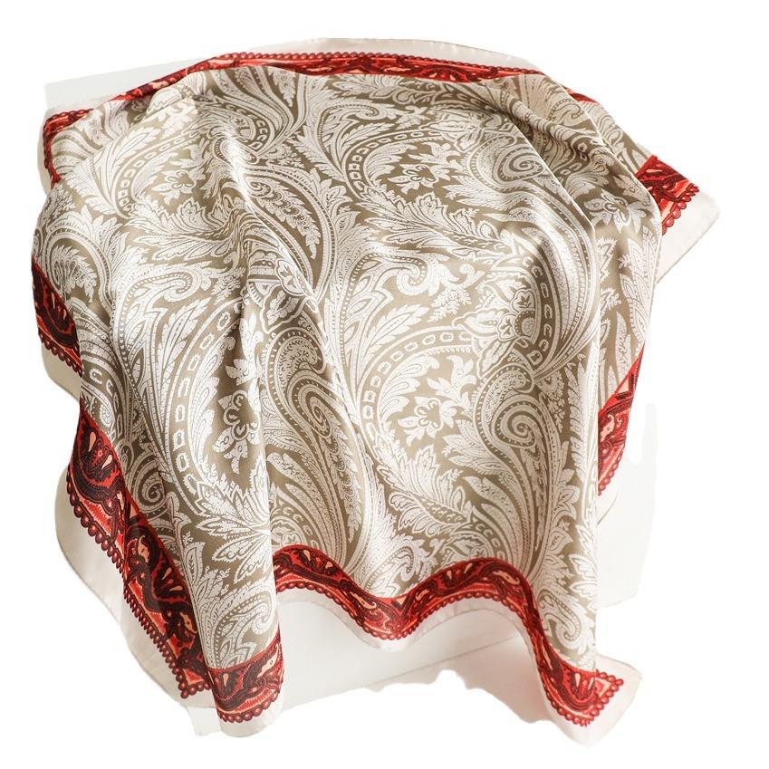 European and American Ethnic Style Silk Scarf Sunscreen Shawl Fashion Versatile Cashew Scarf Simulation Silk 71cm Square Scarf Professional Scarf