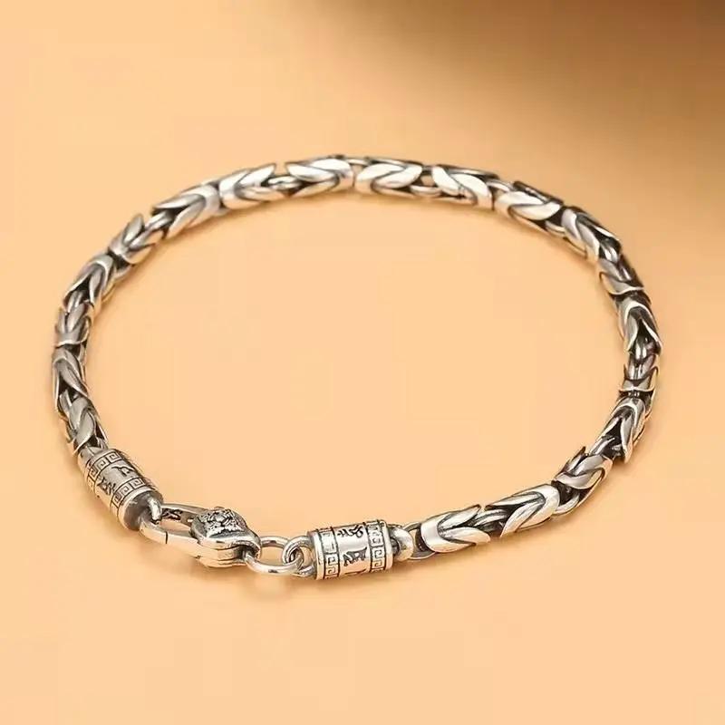 HX Silver 4mm/5mm Smycken Herrarmband Personlighet Fredsmönster Retro Hipster Nyckelmönster Spänne Present Accessoar Kedjeserie