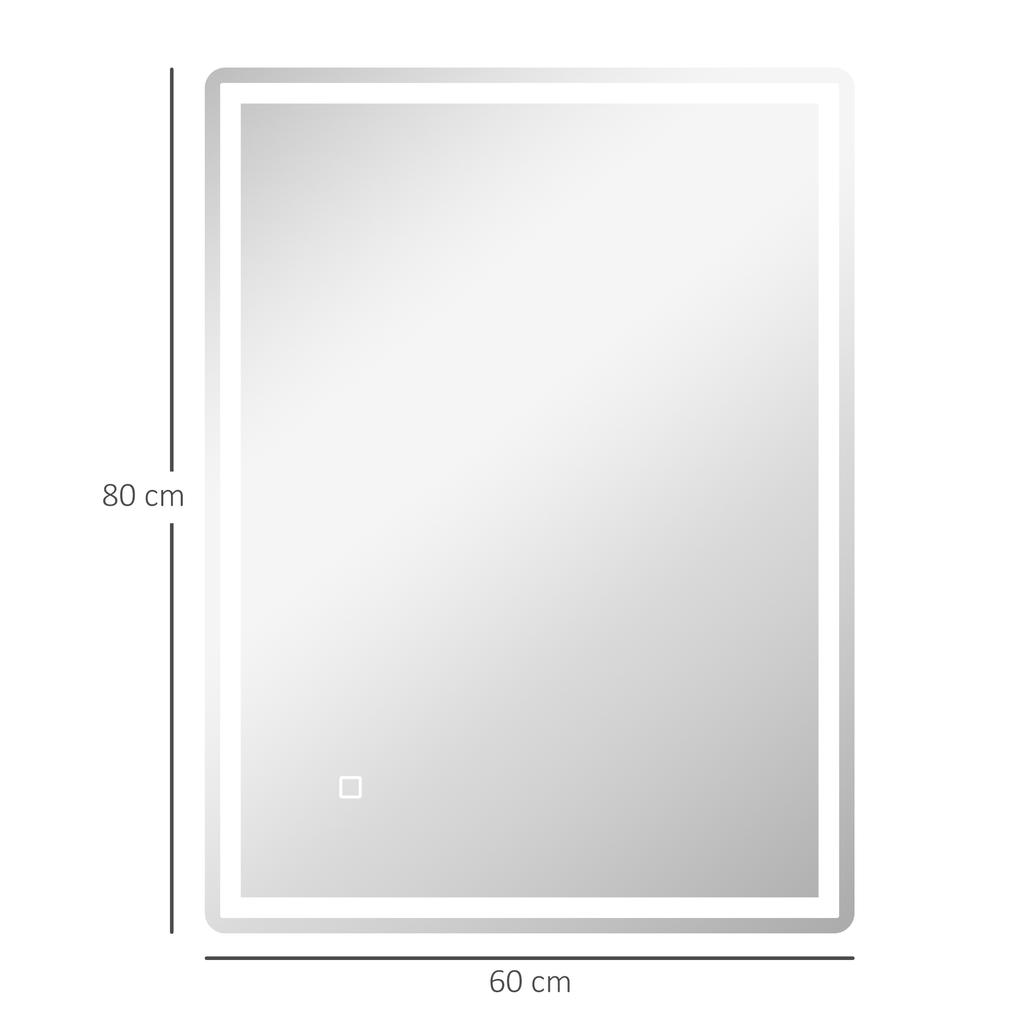Bathroom Mirror Bathroom Mirror Wall Mirror LEDs, Touch Switch, Anti-Fog Function, 60 x 80 x 4 cm, White