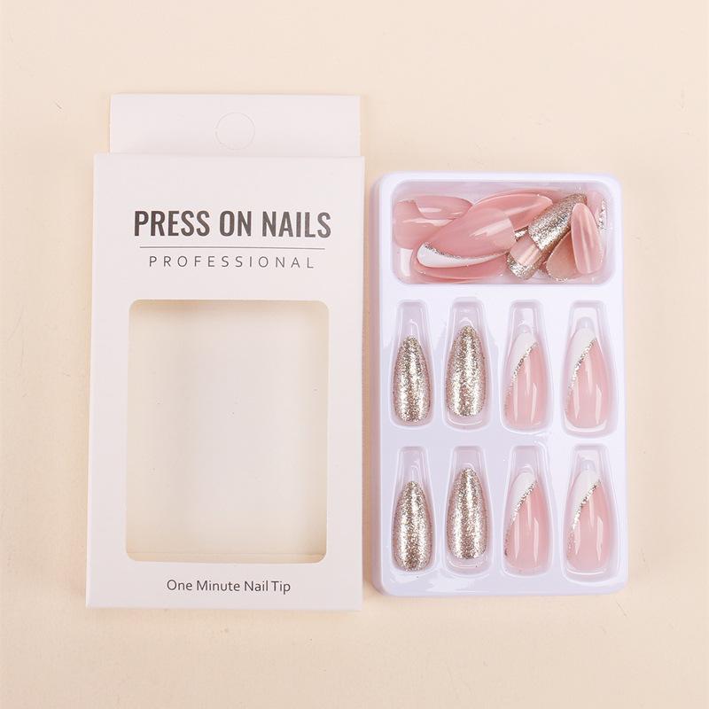 Champagne Glitter Almond-Shaped Luxury Nail Art Patches