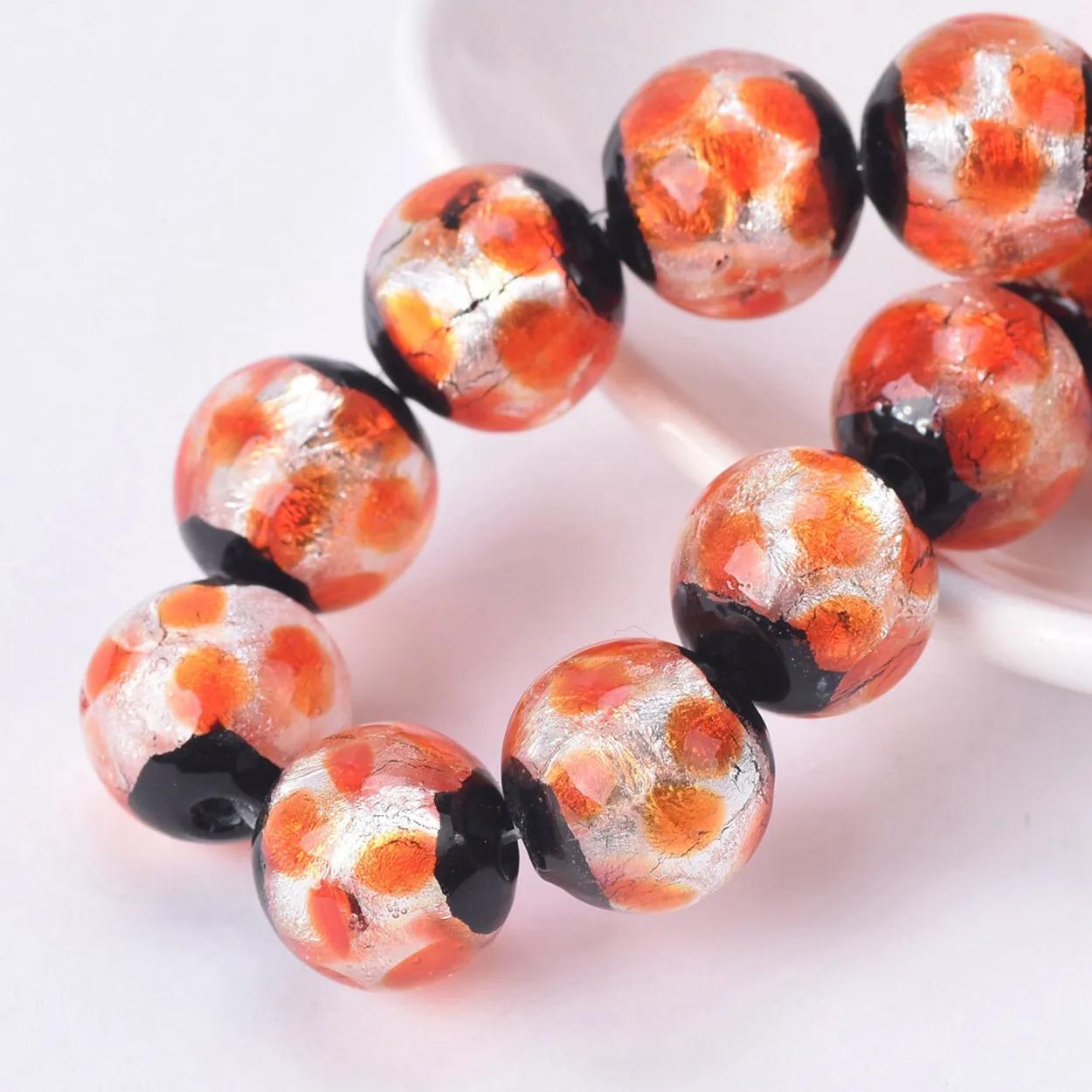 

5 шт. Круглые 12 мм бусины из лэмпворк стекла ручной работы с фольгированным узором, свободные бусины для изготовления ювелирных изделий, фурнитура для DIY поделок 12mm-5pcs