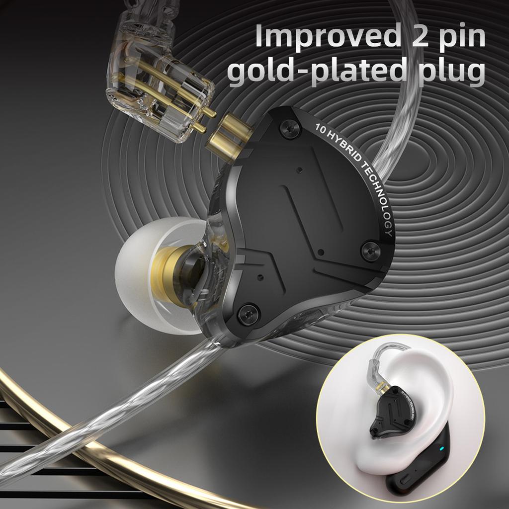 Wired Monitor Earbuds Comfortable KZ ZS10 PRO X Monitor Earbuds Detachable Silver Plated 0.75mm 2Pin Cable HiFi for Office