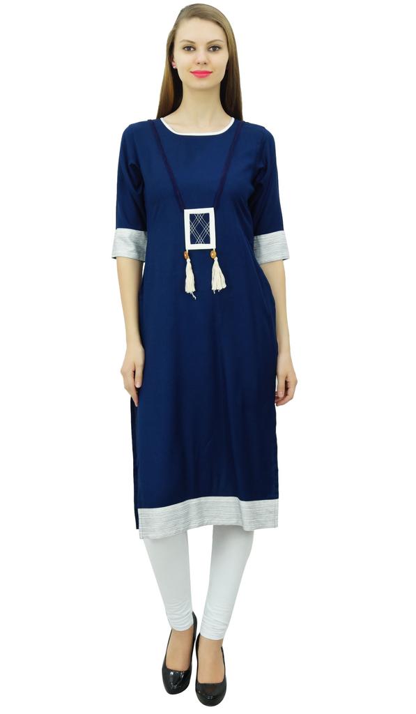 Bimba Women Rayon Tunic 3 4 Sleeve Chic Kurti Kurta Indian Ethnic Dress