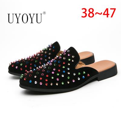 Fashion Men Half Loafers Genuine Leather Rivet Slippers Breathable Man Outdoor Mules Lightweight Drag Shoes Buckle Casual Shoes