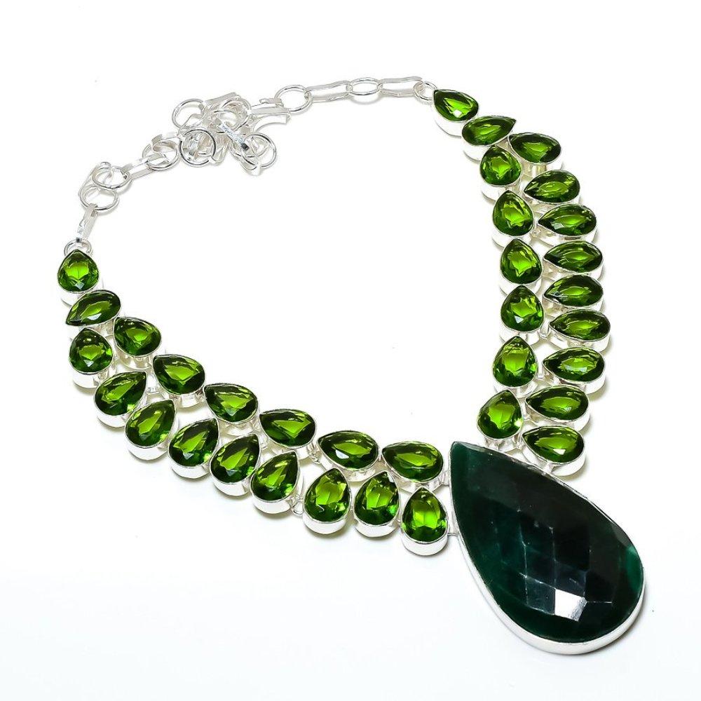 Smaragd(Simulert) Peridot 925 Sterlingsølv Smykke Halskjede 18"