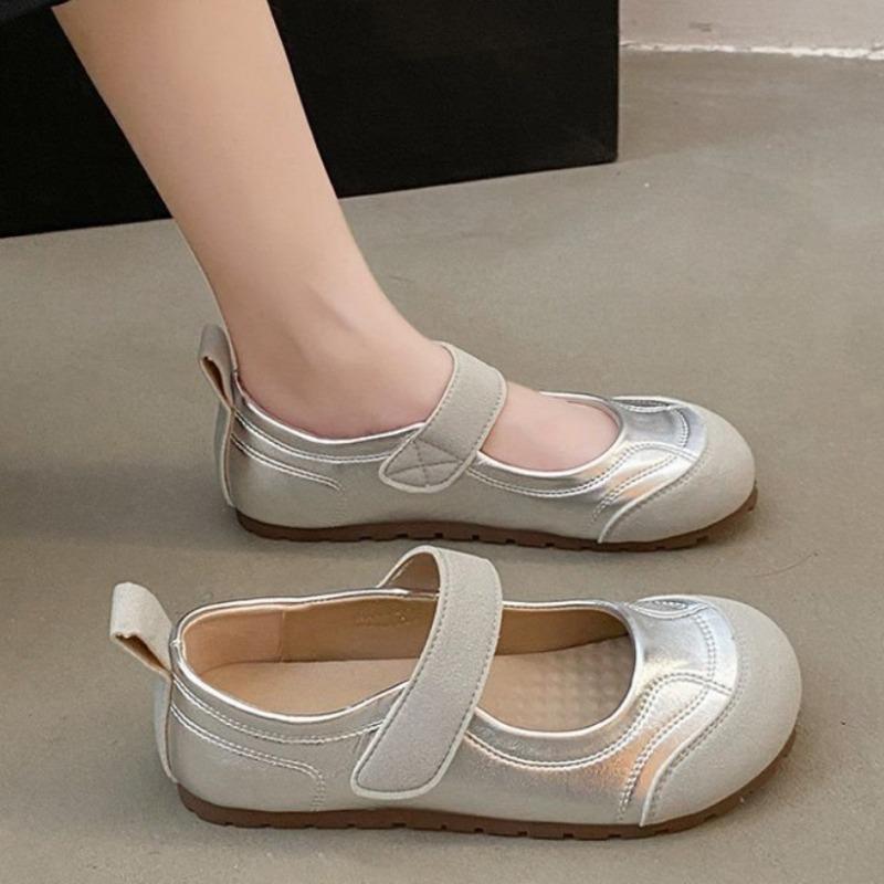 

Мода 2025 Весна Женские Туфли на Плоской Подошве Корейский Стиль Туфли Мэри Джейн Женские Повседневные Кожаные Лоферы-лодочки Рабочая Вечеринка Ношение Обувь Медсестры 40 серебряный