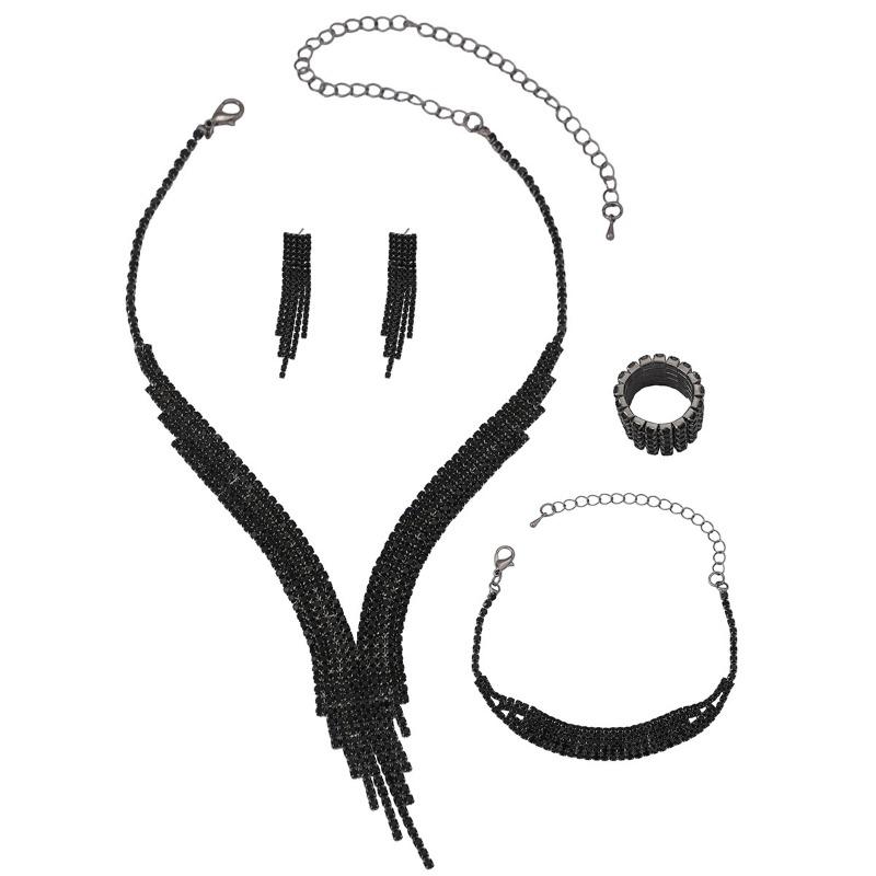 Gioielli: Set di Gioielli Completo con Collana, Orecchini, Bracciale, Anello Super Scintillante con Frange di Diamanti Set di Gioielli da Sposa
