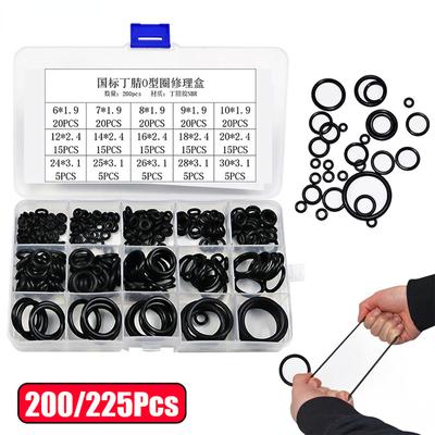 200/225Pcs O-ring Rubber Gaskets Seal Ring Set Nitrile Rubber High Pressure O-Rings NBR Sealing Elastic Band O Rubber Rings Set