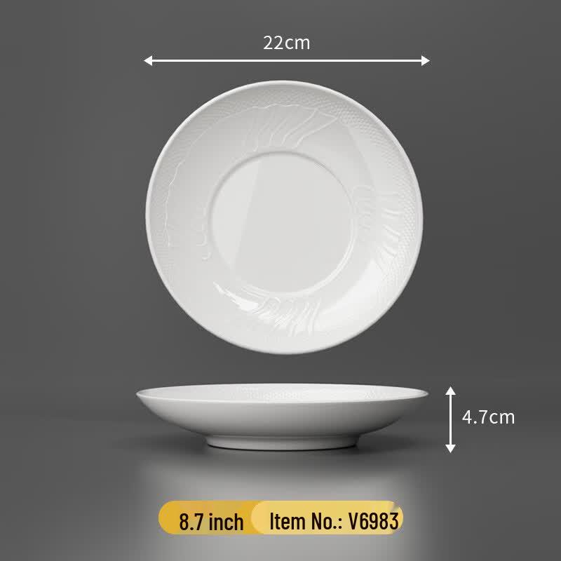 SHALL Melamine White Embossed Deep Round Plate