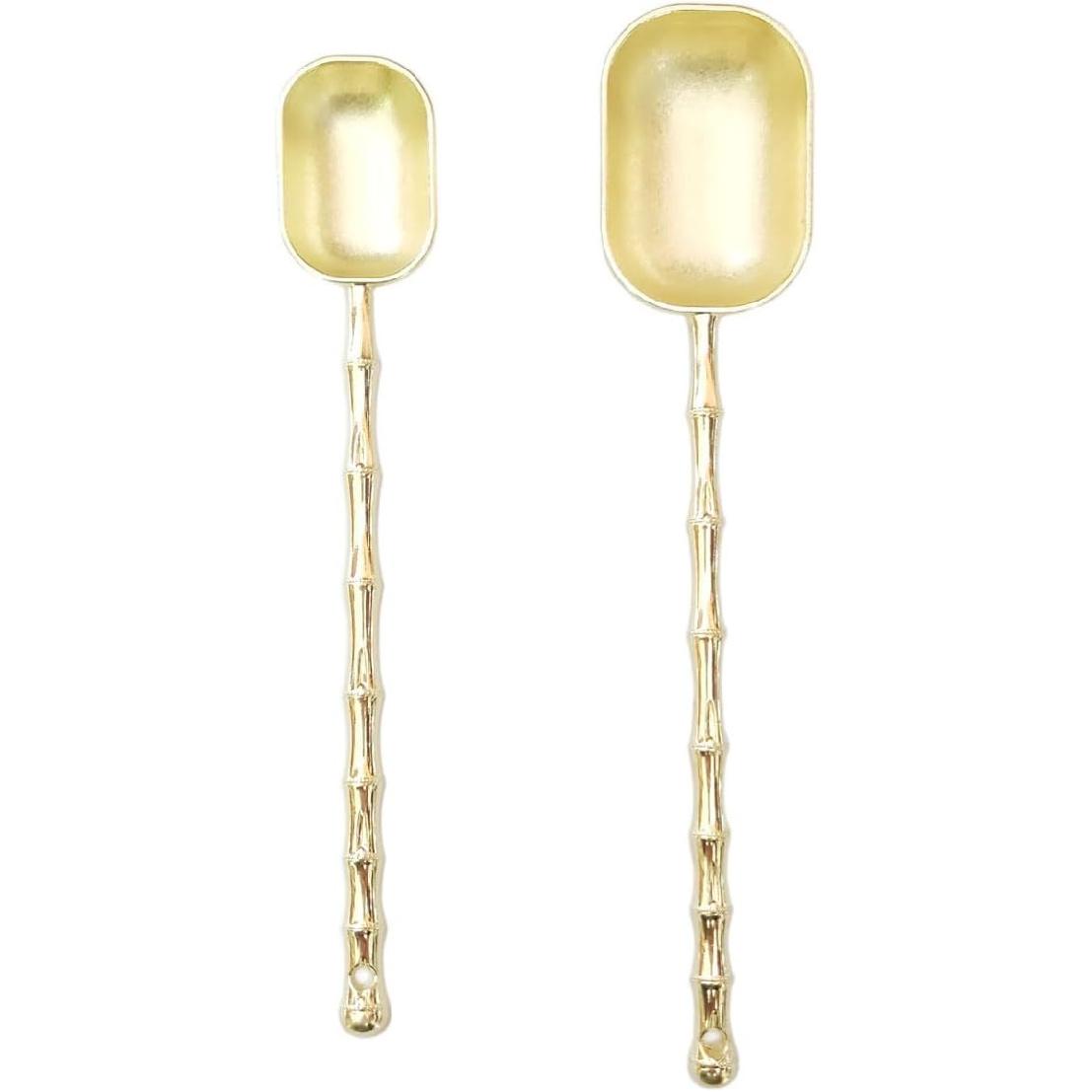 Measuring Spoons with Long Handle, Coffee Scoop, Tablespoon and Teaspoon Scoops Set of 2, Gold Art Style Metal A23