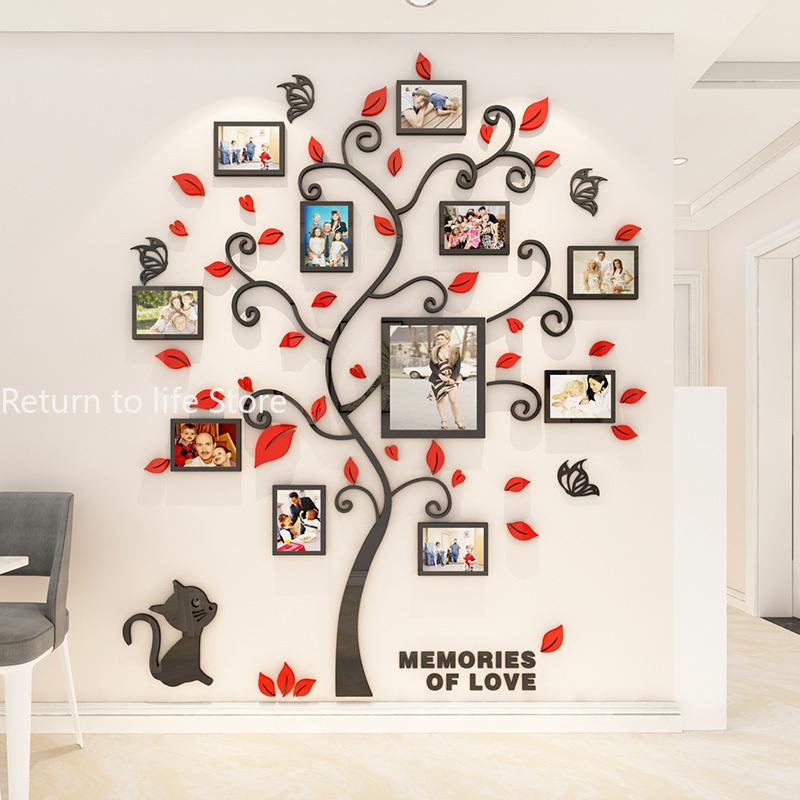 Adesivo Acrilico 3D Albero Specchio Decorazioni Murali DIY Cornice per Foto Foto di Famiglia per Soggiorno Arte Decorazioni per la Casa cornici per foto muro