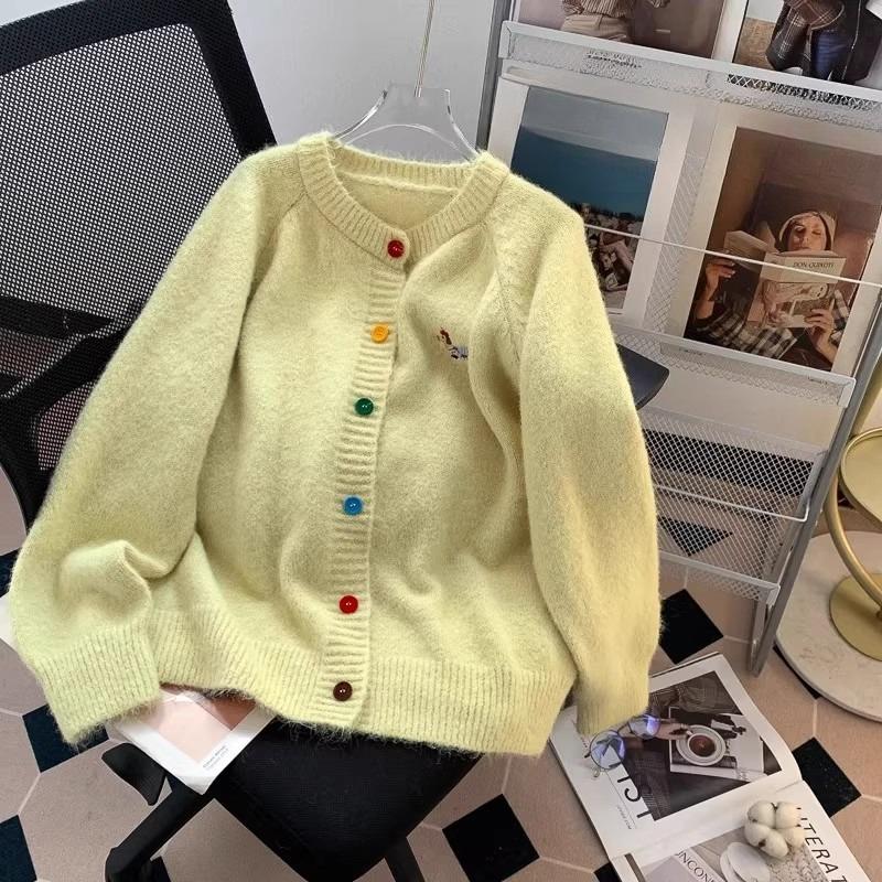 

DIMANAF Зима 2025 Осень Кардиган Вышивка Женщины Пуговицы Свитера Вязание Мода Повседневный Стиль Свободный Свитер One Size