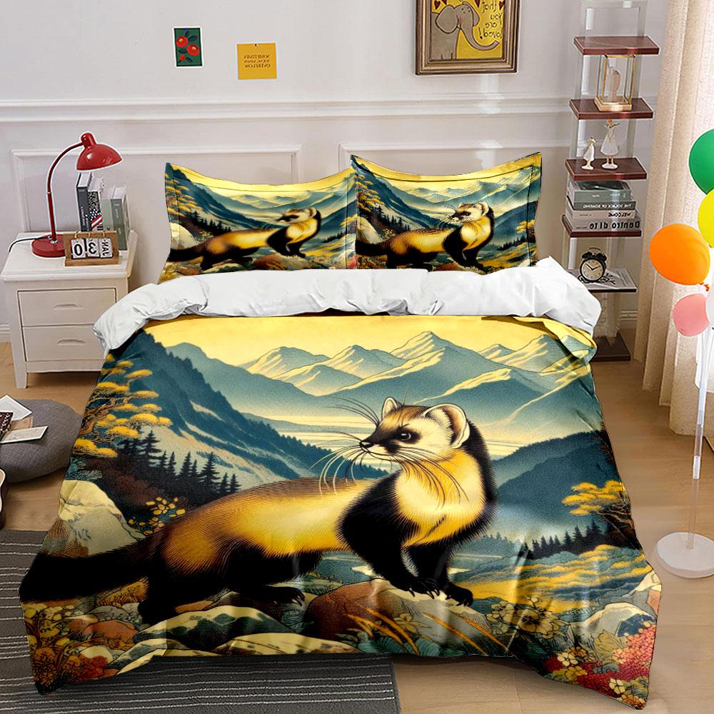 

Ferret with mountain scenery. Bedding sets Duvet cover sets Duvet covers Pillowcases(1 * Duvet Cover 2 * Pillowcases, without duvet insert) 135x200cm