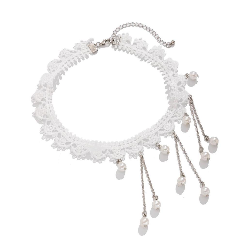 European and American Gemstone Pendant Necklace with Imitation Pearl Tassel - Elegant Fashion Style