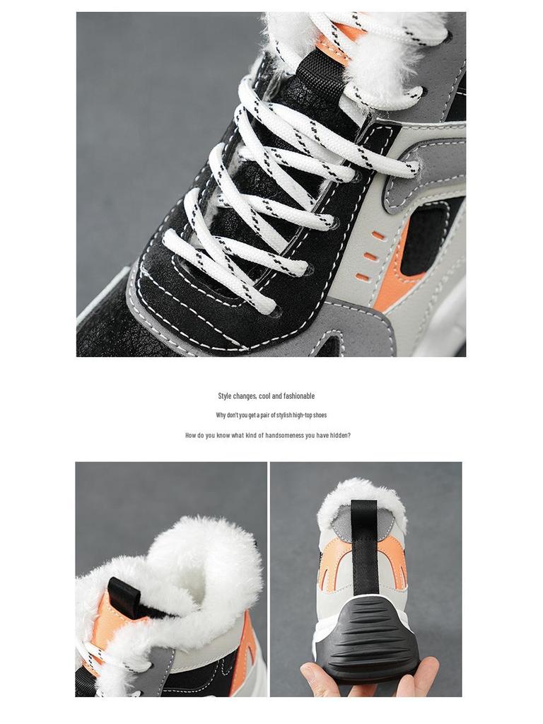 Women's 2025 Autumn White High-Top Dad Sneakers: Plus Velvet, Thick Sole, Versatile Casual Sports Shoes.