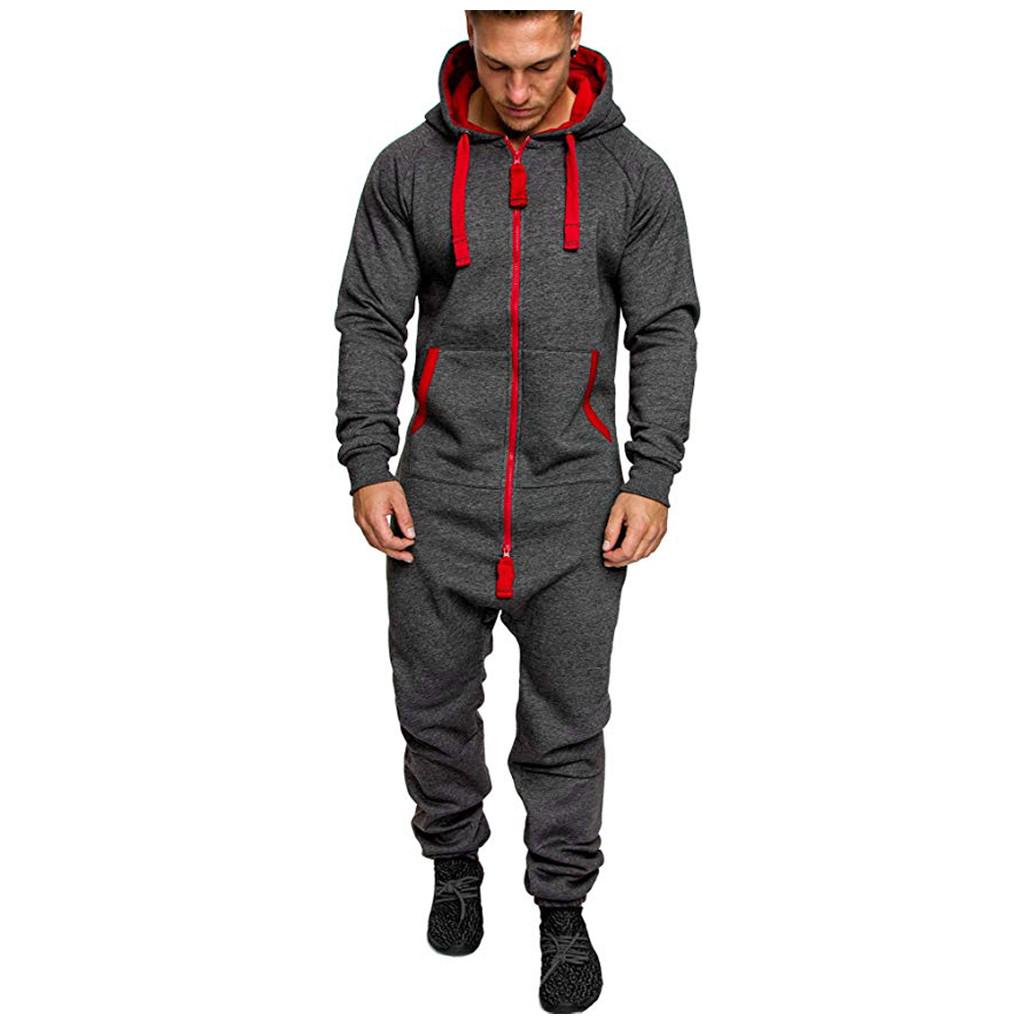 Herren Farbblock Winter Freizeit Kapuzenpullover Druck Reißverschluss Druck Jumpsuit