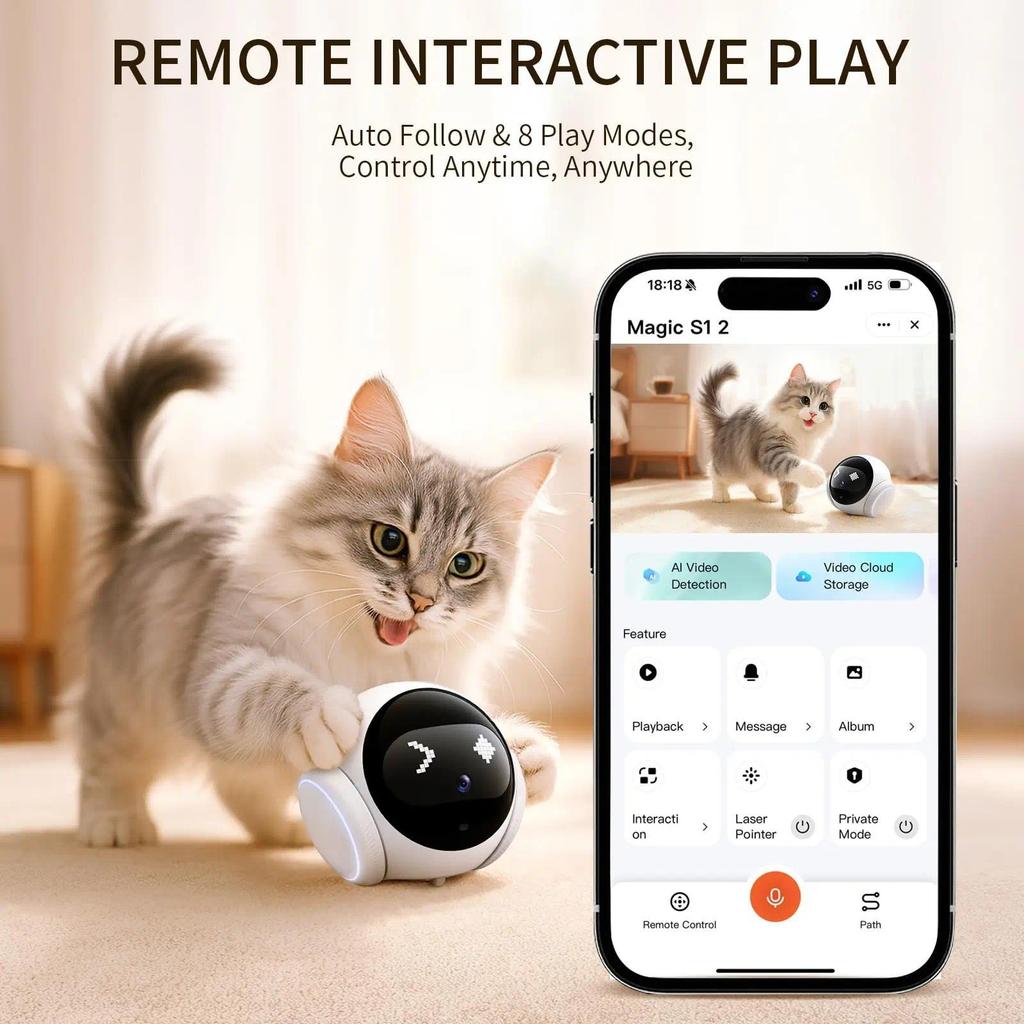 TUYA APP Magic S1 Mini Robot Camera HD 2K WIFI 5G Telecamera per Animali Domestici Mobile Ricarica Automatica LED Interfono Bidirezionale Visione Notturna Tracciamento Animali Domestici CCTV
