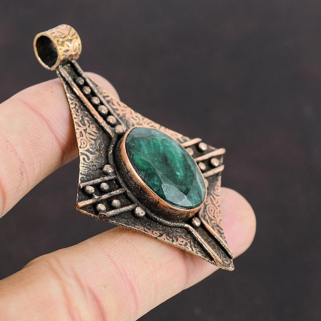 Faceted Zambian Emerald Pendant Copper Pendant Very Pretty Gemstone Pendant Copper Jewelry For Gift Handmade Pendant Zambian Emerald Jewelry