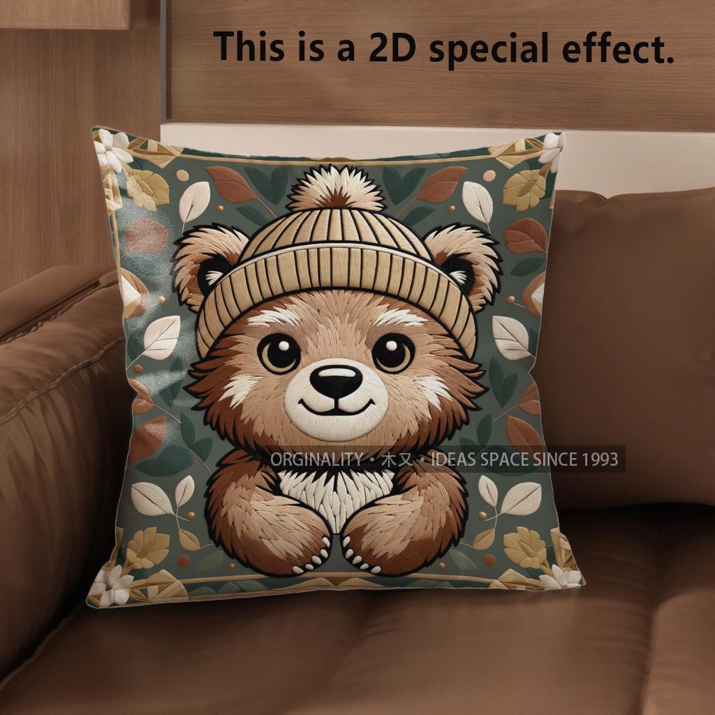 2D Cute Teddy Bears Pillow Covers For Home Decor Pattern Cushion Cover Suitable For Sofa Bedroom Car Pillow Cover