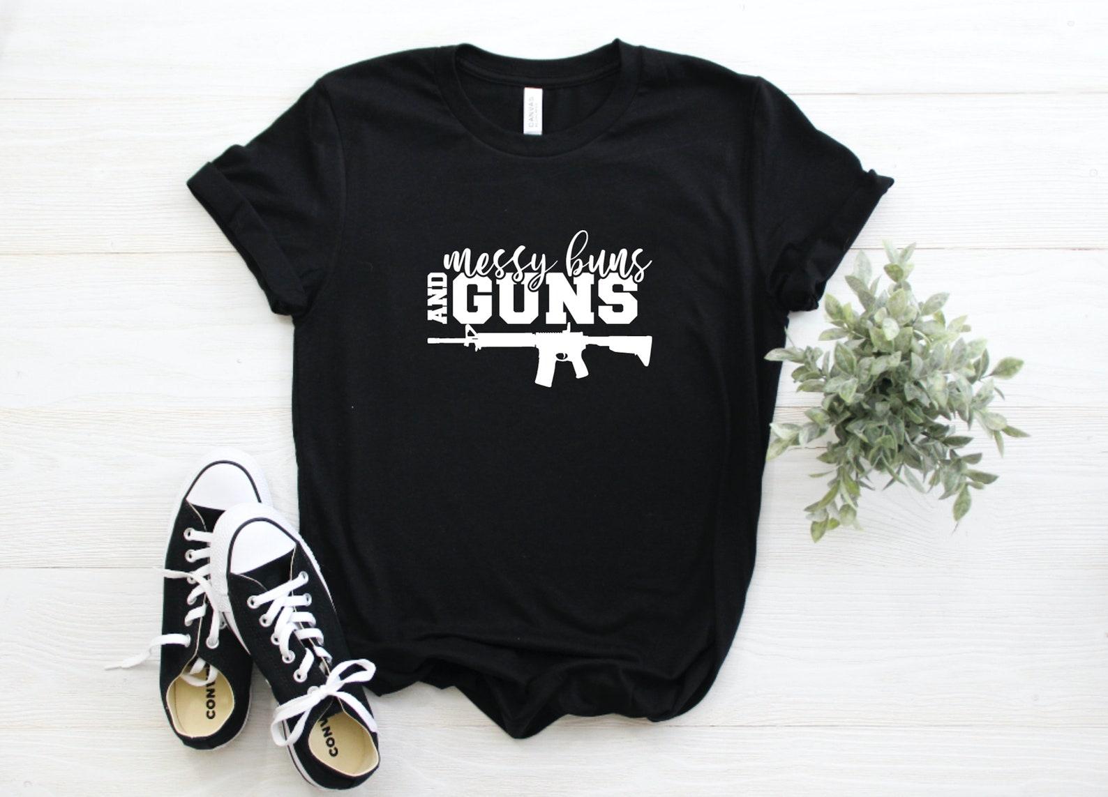 Messy Buns & Guns Graphic Tee, Shirt, Short Sleeve, Unisex Fit, 2nd Amendment, Womens 2XL