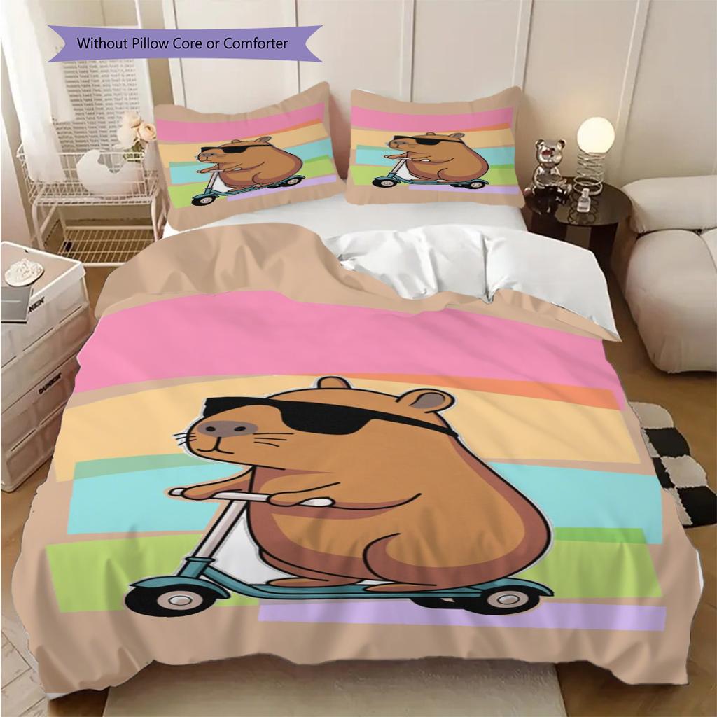Chill Capybara Sips Tea Three-piece set (1 * duvet cover + 2 * pillowcase, without core) 2D Flat Bedding set Christmas birthday gift