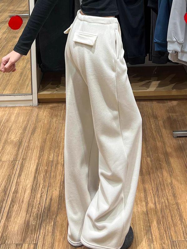 Old Money Beige High-Waisted Wide-Leg Sweatpants - Women's Autumn/Winter Casual Drape Sports Pants