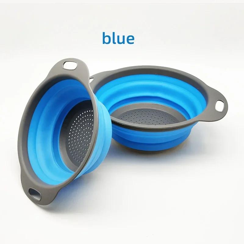 

1/2 шт. Силиконовая круглая складная корзина для мытья овощей и фруктов, дуршлаг, сито, складная сушилка, кухонный инструмент S синий