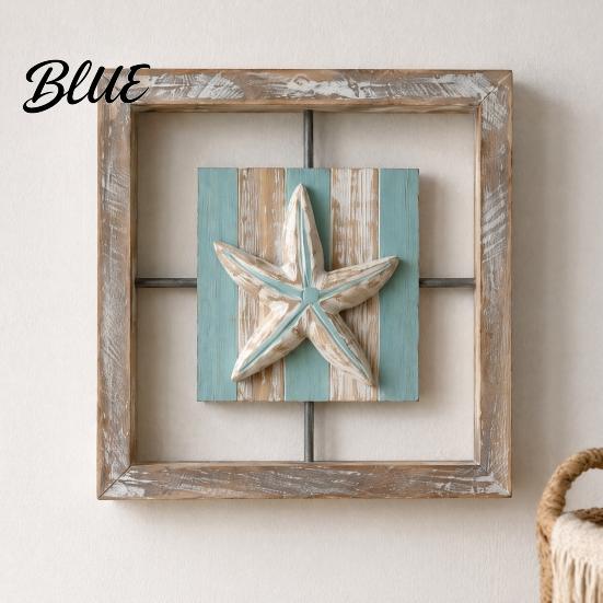 American Country Home Art 3D Beach Wooden Frame Wall Art  Coastal Style Starfish/Conch/Shell Decor  Ocean House Ornaments Inspired Mount Decor