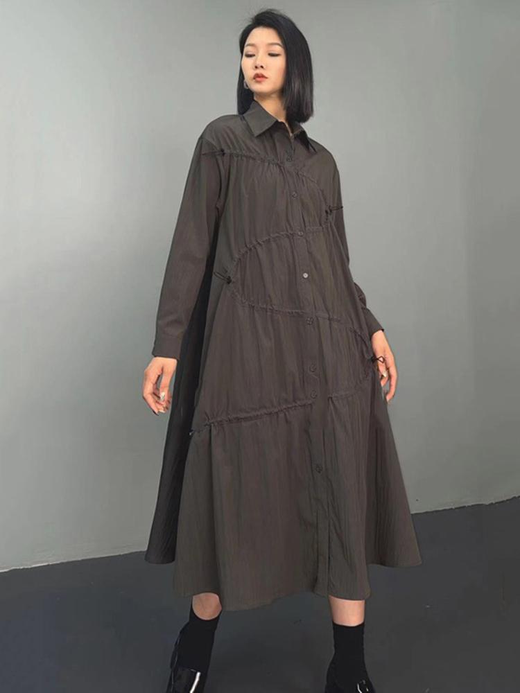 Xitao Lockeres, einfarbiges Hemdblusenkleid mit Falten ZYY1004