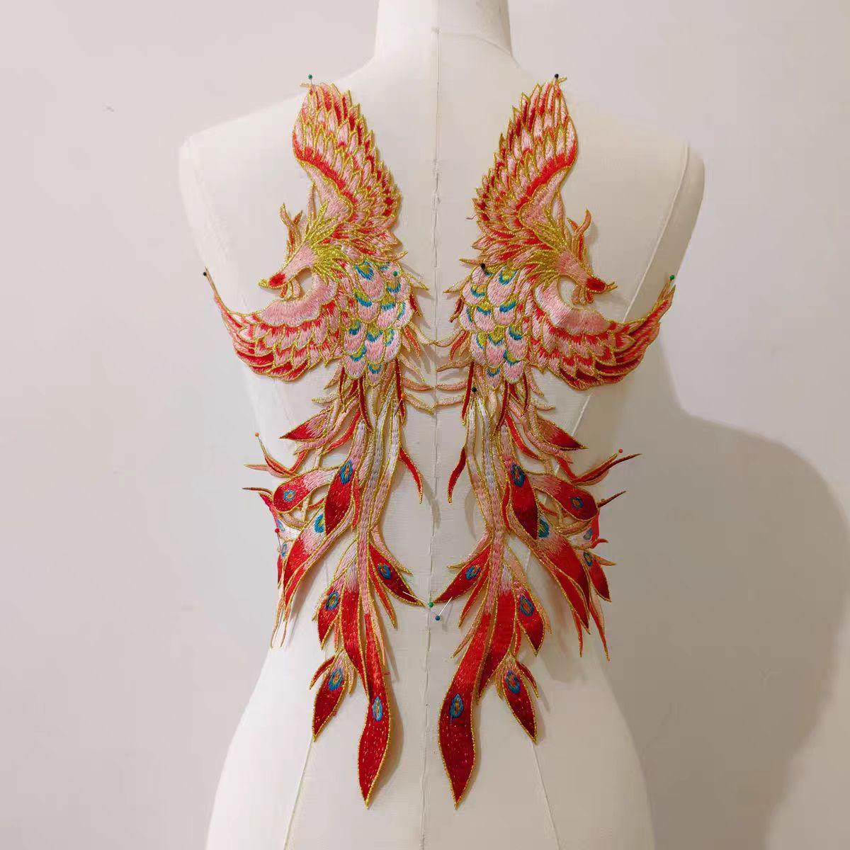 

1Pair Phoenix Embroidery Patch Wedding Dress Costume Sew On For Clthing Applique