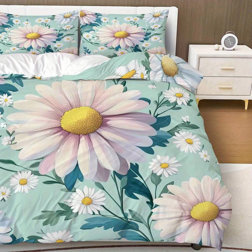 Comforter 3Pcs Daisy Flower Floral Botanical Fresh Nature Theme Bedding Set Suitable For Decoration Bedroom Living Room