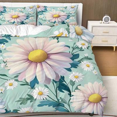 Ensemble de housse de couette 3 pièces Fleur de marguerite Florale Botanique Thème Nature Fraîche Ensemble de literie Convient pour la décoration Chambre à coucher Salon