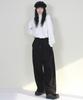 Deumakeu Wide-Fit Corduroy One-Pleat Elastic Pants Black