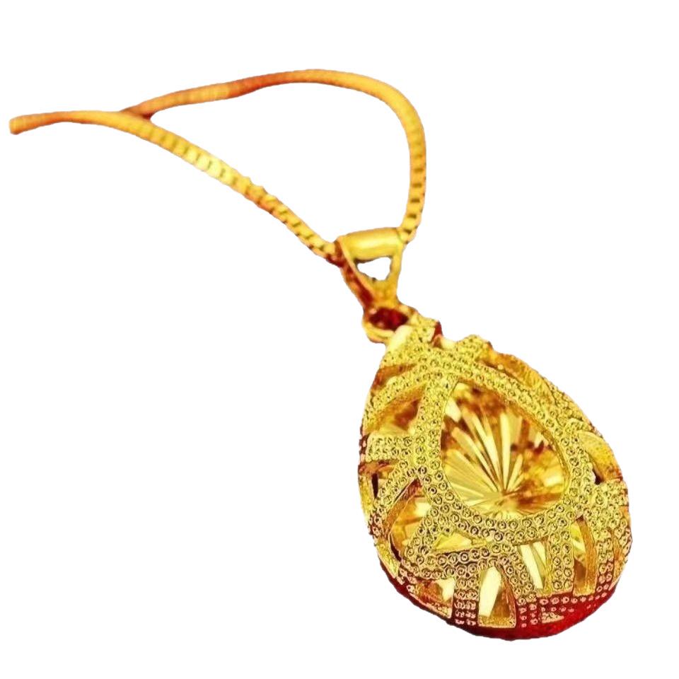 Hollow Water Drop Necklace: Authentic Vietnam Sand Gold, Sparkling Clavicle Chain Gift for Women & Elders.