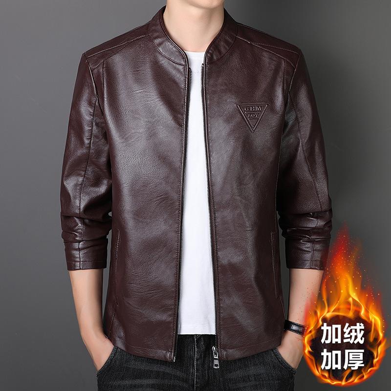 Men's Jacket Leather Jacket Slim Fit Casual Youth Inverted Triangle Men's Leather Jacket Casual Fashion Fleece Jacket