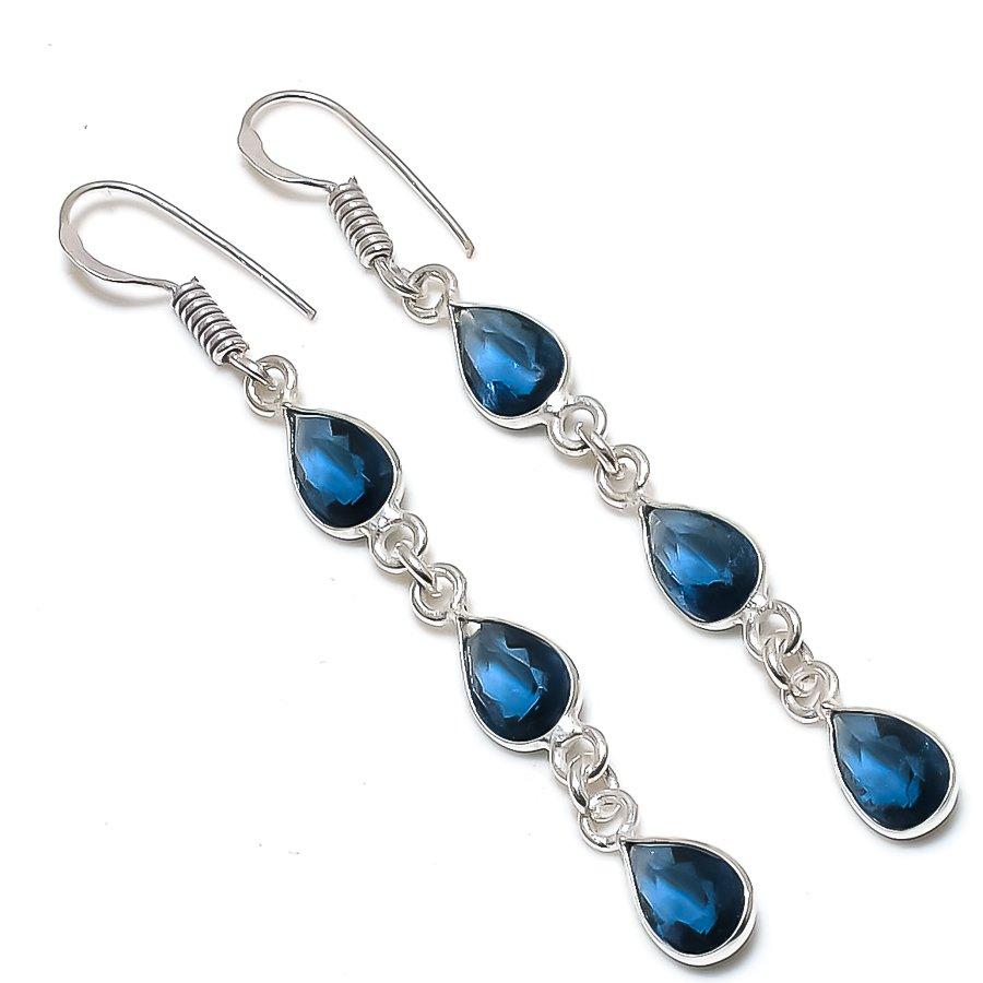 

Ювелирные серьги из стерлингового серебра 925 пробы с натуральным лондонским голубым топазом 2,56 дюйма J1t74